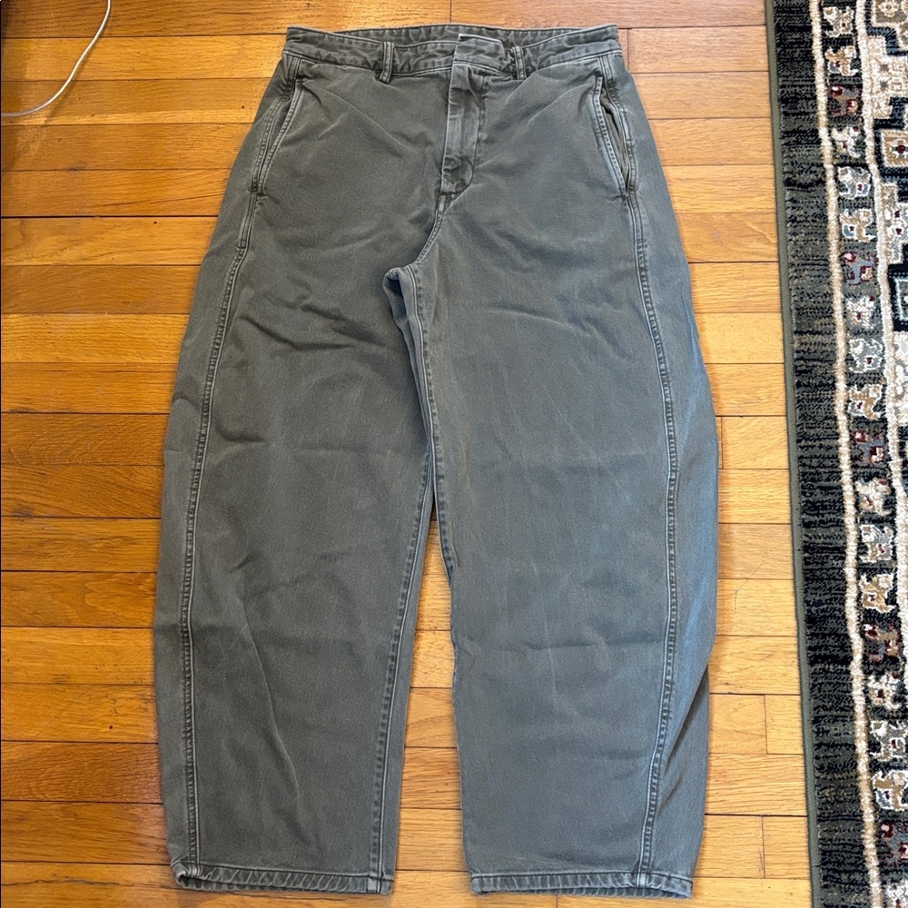GAP Mid Rise Twill Barrel Pants Black Moss Green - Picture 5 of 13